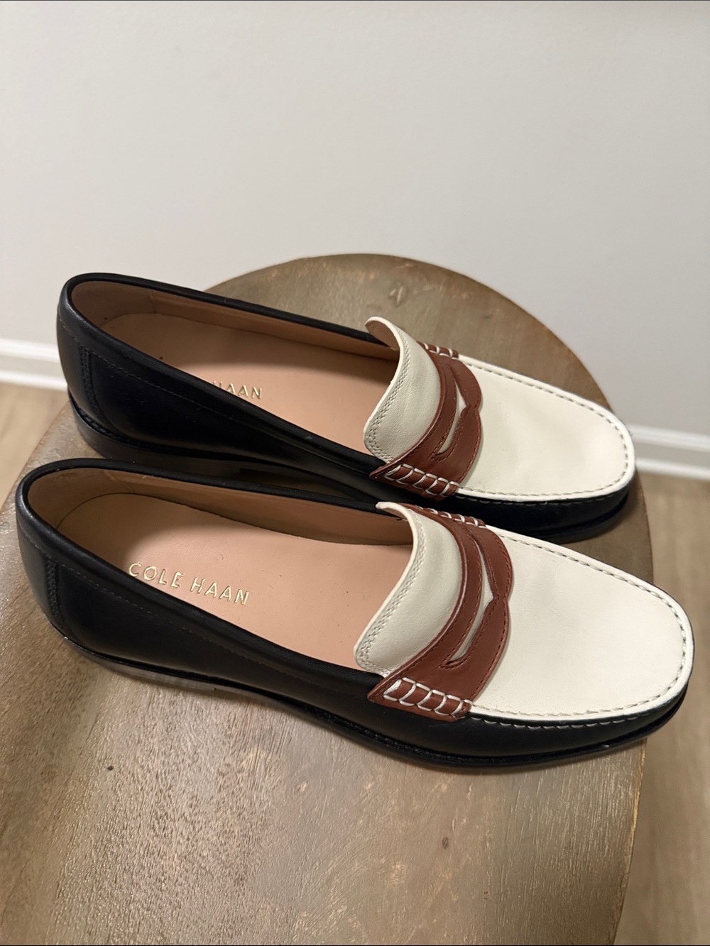 Cole Haan Black, White & Brown Women’s Penny Loafers
